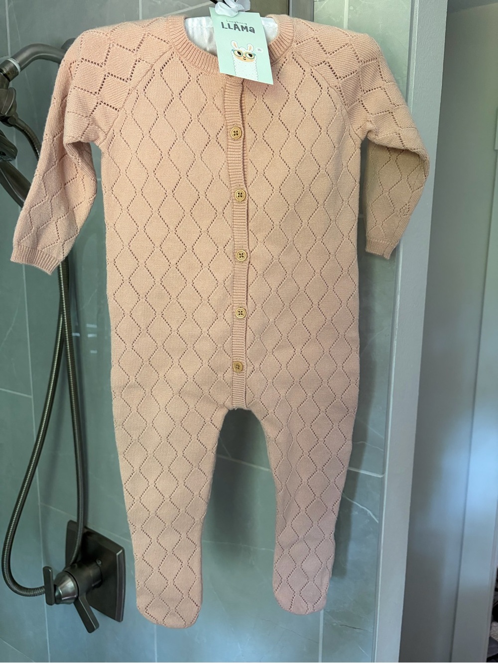 Knit Baby One-Piece Romper in Light Peach